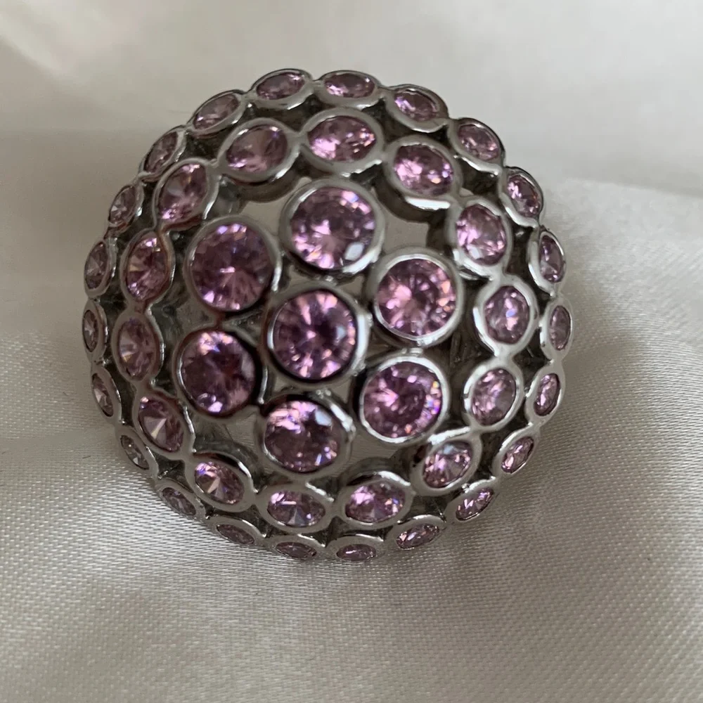 Sterling Sliver Dome Ring with Pink Gemstones
